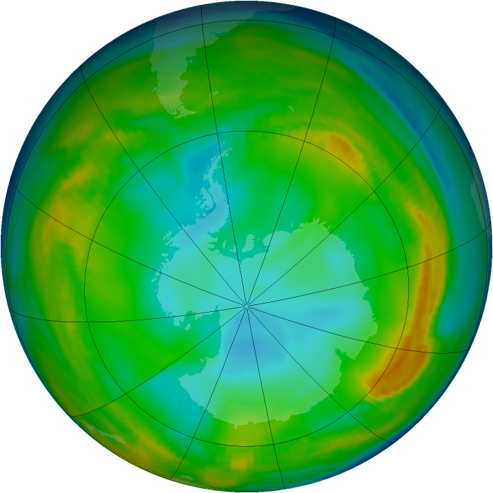 Antarctic ozone map for 03 July 1980